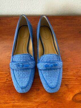 Talbots Blue Tweed Loafers with Bow Accent